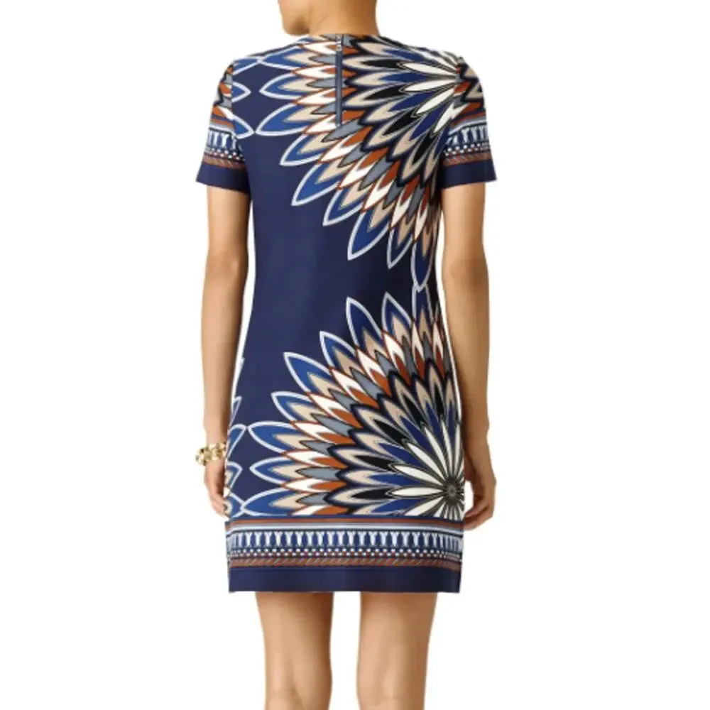 Tory Burch Navy Geometric Short-Sleeve Mini Dress